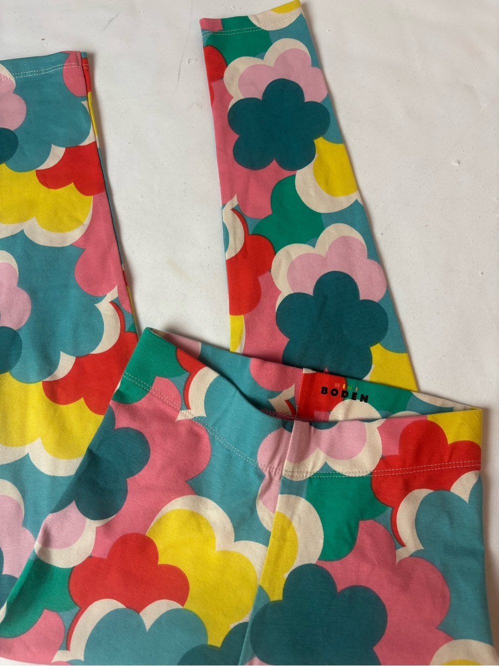 NWT Mini Boden Kids' Fun Leggings Multi Rainbow Clouds Girls Sz 8-9 Yrs